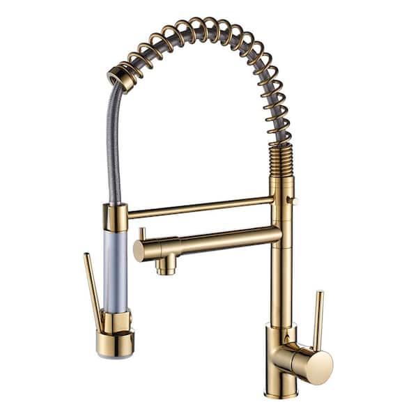 19.48 in. H Commercial Single Handle Pull Down Sprayer Kitchen Sink Faucet in Brushed Gold with 360 ° Spout Swivel