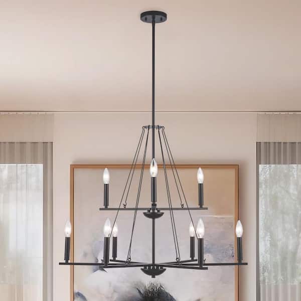 Monteaux Lighting Maverick 9-Light Black Tiered Candle Chandelier Light Fixture