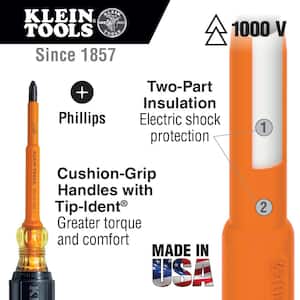 #2 Insulated Phillips Head Screwdriver with 7 in. Round Shank- Cushion Grip Handle