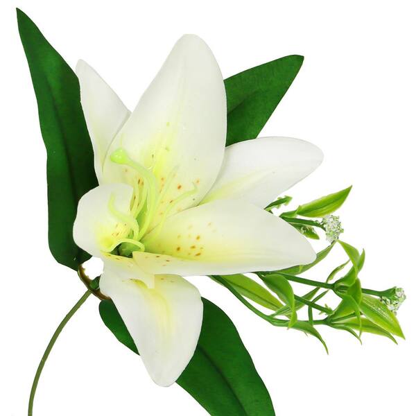 LIVING LUXURY 13 in. Cream White Artificial Stargazer Lily