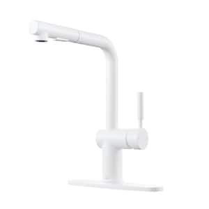 Single Handle Pull Out Sprayer Kitchen Faucet Deckplate Included in Matte White