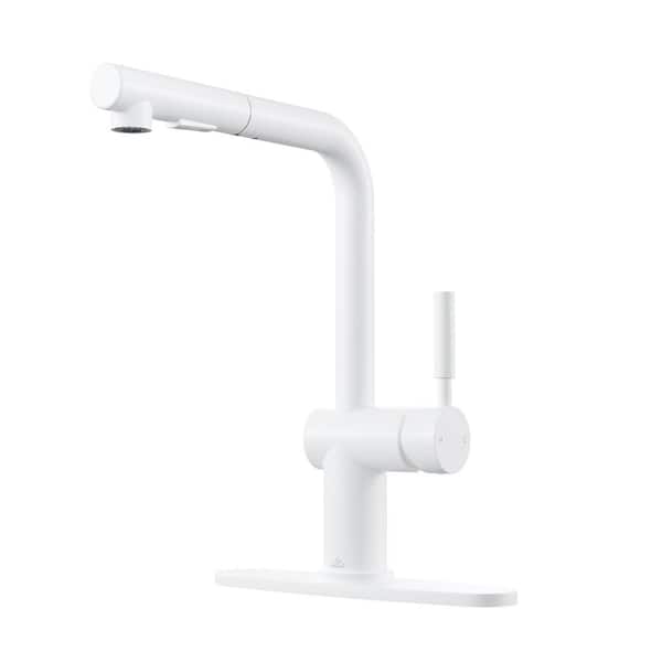 CASAINC Single Handle Pull Out Sprayer Kitchen Faucet Deckplate Included in Matte White