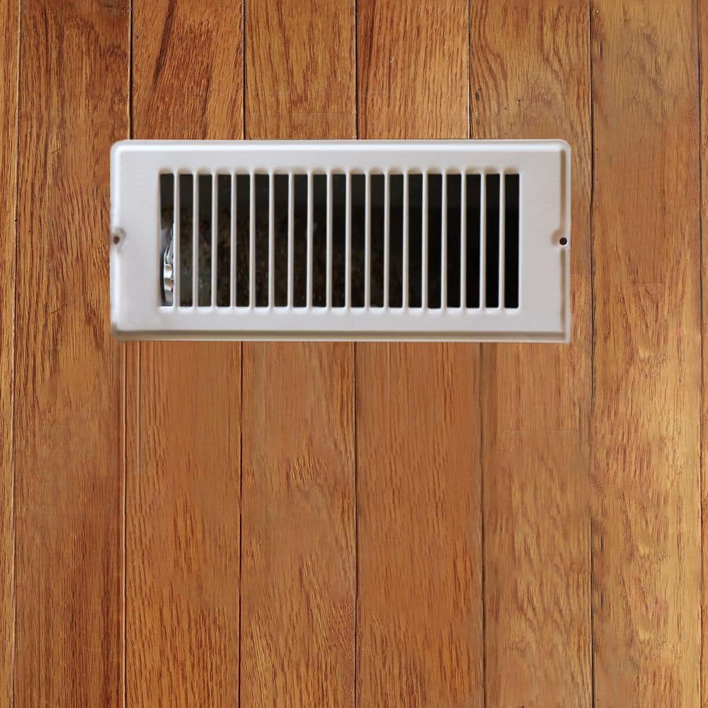 White Steel Floor Register with Louvered Design, 4x10 Inch
