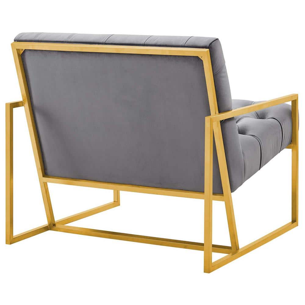 Gray Velvet Tufted Accent Chair with Metal Frame
