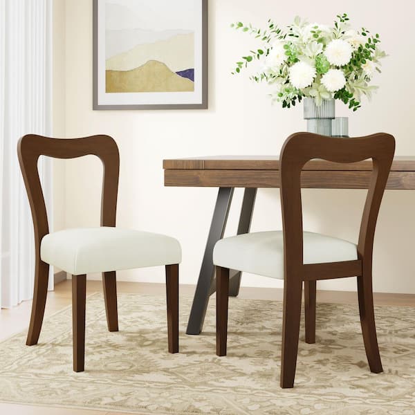 CHRISTOPHER KNIGHT HOME Ellington Modern Upholstered Dining Chairs with Open Back, Rubberwood, Walnut plus Beige(Set of 2)