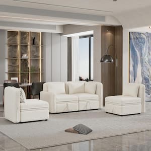 69 in. Armless 3-Piece 4 Seater Sofa Set in Beige