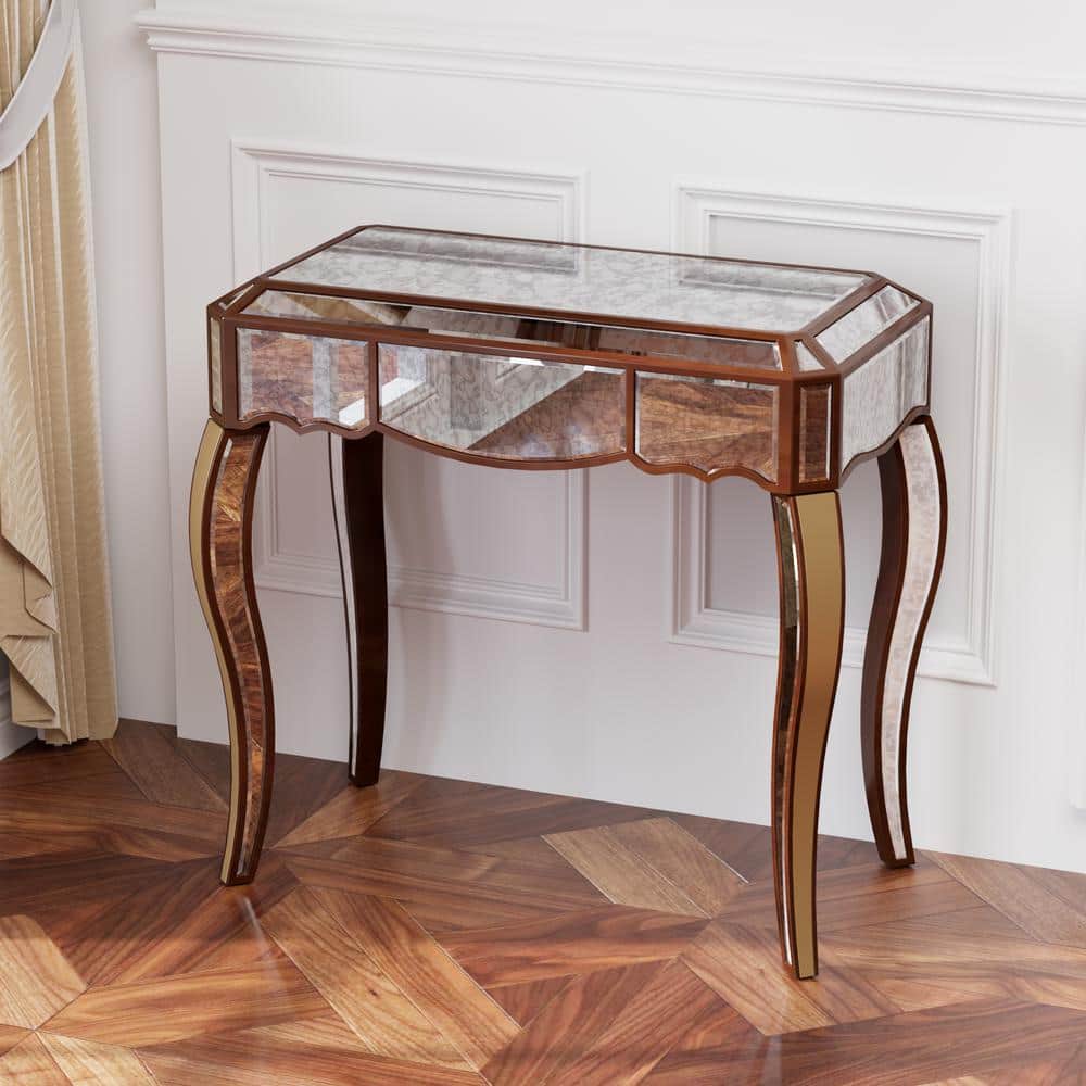 LOD Length 33 in. Glass Rectangle Shapel MDF Console Table with Features St
