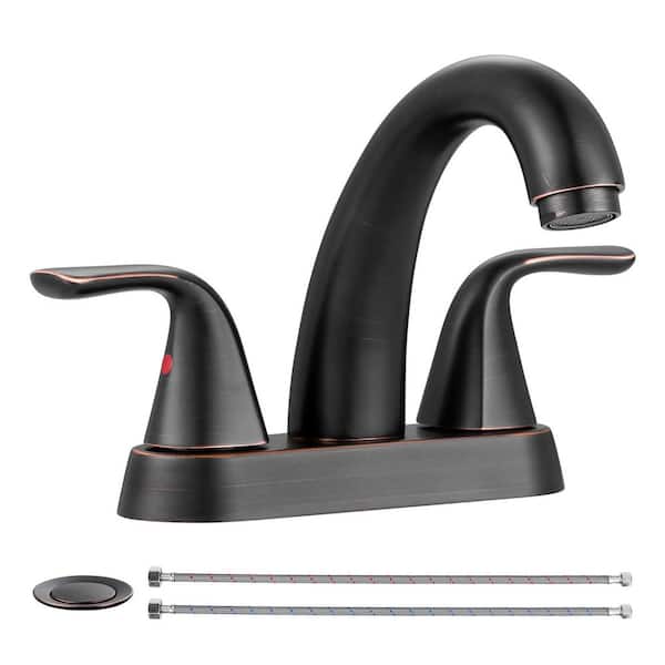 4 in. Centerset Double Handle Mid Arc Bathroom Faucet with Drain Kit Included in Oil Rubbed Bronze