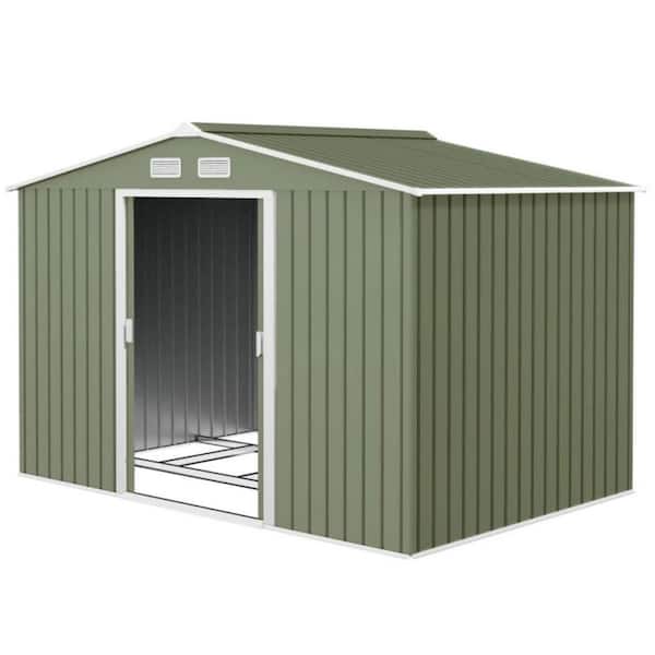 Amir 9 ft. W x 6 ft. Green Galvanized Metal Outdoor Storage Shed Double Sliding Doors Vents Foundation Kit (53 sq. ft.)