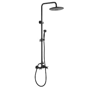 Exposed Pipe Complete Shower System 1-Spray Patterns with 2.5 GPM 8 in. Wall Mount Dual Shower Heads in Matte Black