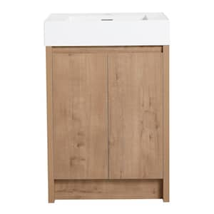 23.6 in. W x 18.1 in. D x 35 in. H Freestanding Bath Vanity in Light Brown with White single Resin Vanity Top