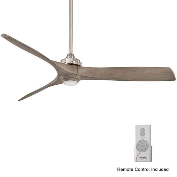 MINKA-AIRE Aviation 60 in. Integrated LED Indoor Brushed Nickel and Ash Maple Ceiling Fan with Light with Remote Control