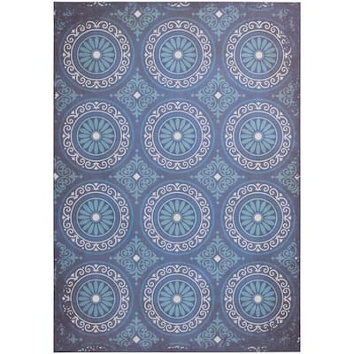 TrafficMaster Quince Navy/Blue 5 x 7 Medallion Vinyl Area Rug 8214.42.51HD
