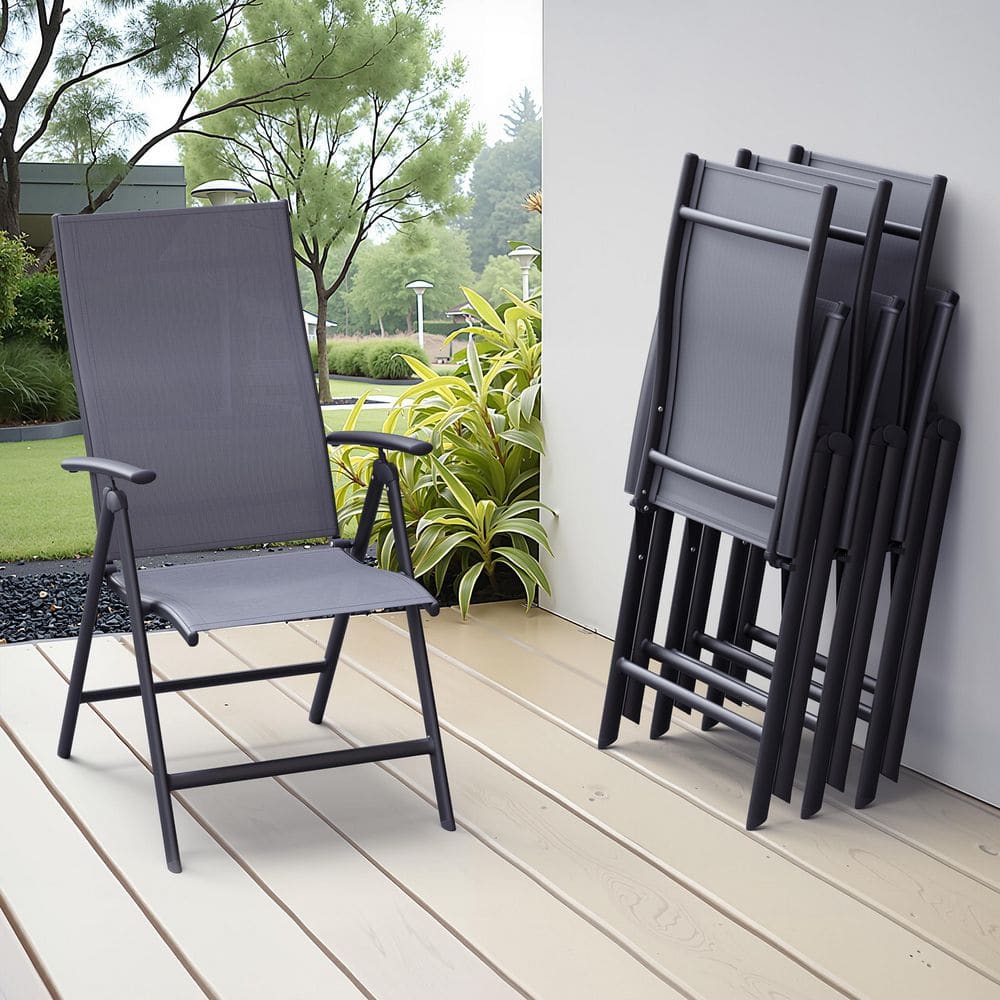 Black Adjustable Backrest Metal Patio Outdoor Dining Chairs in Gray (Set of 4) price history on PriceWatchPro