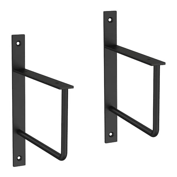 2-Pack 6 in. Matte Black Steel U-Shaped Decorative Shelf Bracket