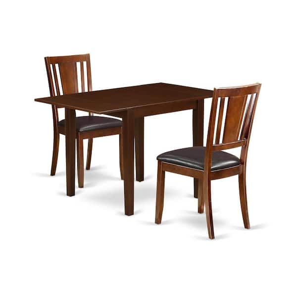 East West Furniture 3-Piece Mahogany Finish Solid Wood Top Dining Table Set