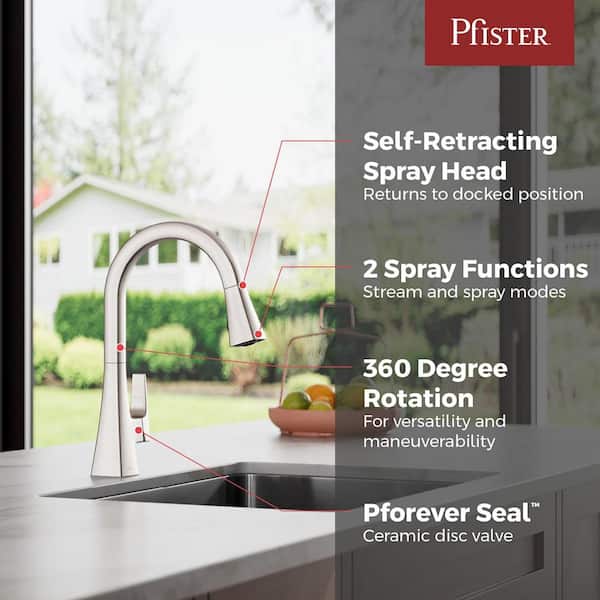 Maximillion Single Handle 15.1875 in. H Pull Down Sprayer Kitchen Faucet with 360° Spout Swivel in Stainless Steel