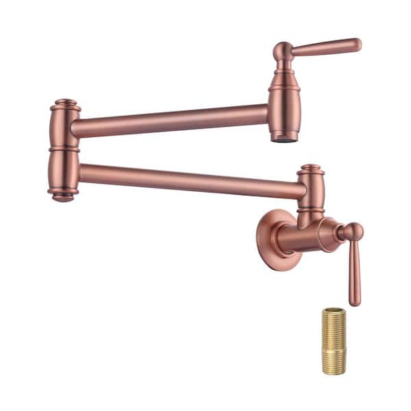 Wall Mounted Pot Filler 2-Handles Kitchen Faucet with 360° Spout Swivel in Copper