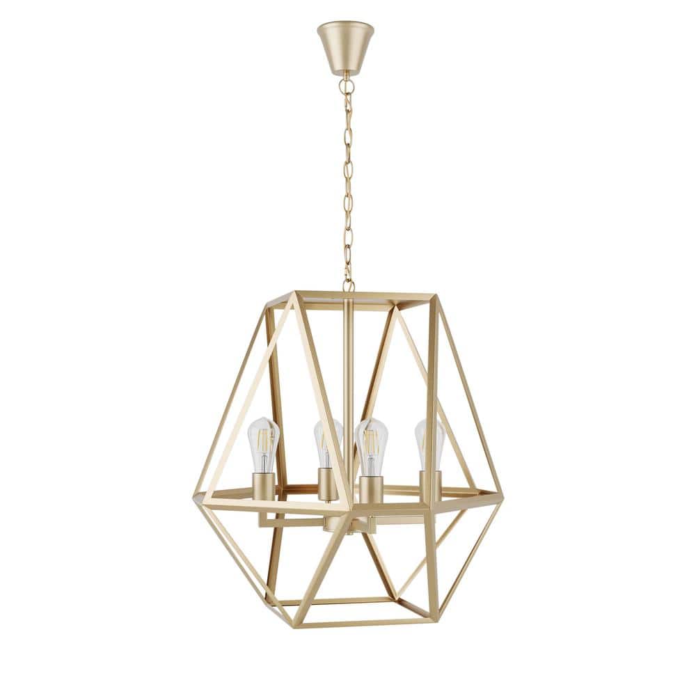 Modern 4-Light 19.68 in. Gold Lantern Chandelier Cage Rustic Metal Hanging 