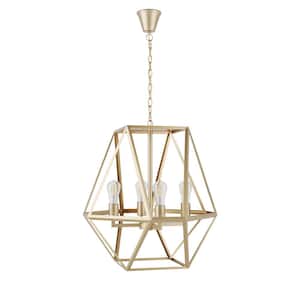 Modern 4-Light 19.68 in. Gold Lantern Chandelier Cage Rustic Metal Hanging Lighting Fixture