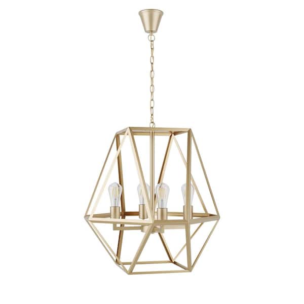 aiwen Modern 4-Light 19.68 in. Gold Lantern Chandelier Cage Rustic Metal Hanging Lighting Fixture