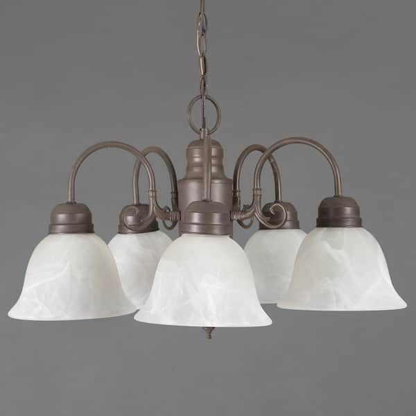 Yosemite Home Decor Manzanita Collection 5-Light Dark Brown Hanging Chandelier with Frosted Marble Glass Shade