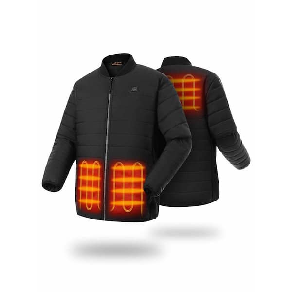 ORORO Men's XX-Large Black 7.38-Volt Lithium-Ion Puffer Lightweight Heated Jacket with One 4.8Ah Battery
