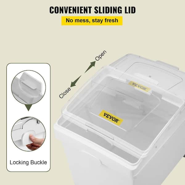 VEVOR Ingredient Storage Bin 2 x 15L Dispenser Bin with 2 Measuring Cups Attachable Casters and Airtight Lid 2 Pcs/Set Dog Pet Food Storage