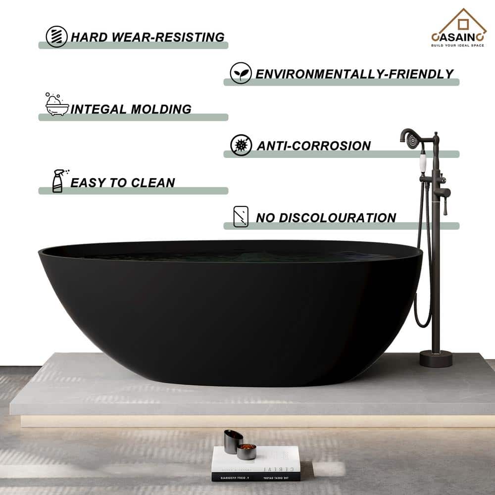 Matte Black 67'' Solid Surface Freestanding Soaking Bathtub
