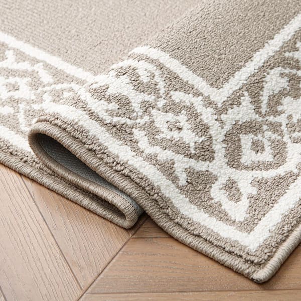 Lorreta Two-Tone Linen/Ivory 2 ft. × 4 ft. Tufted Border Polypropylene Area Rug