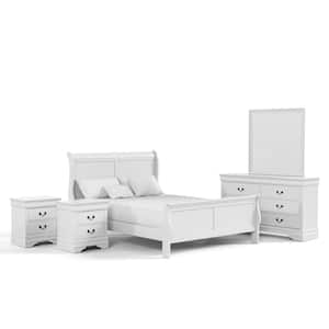 5-Piece Burkhart White Wood Queen Bedroom Set with 2-Nightstands and Dresser w/Mirror