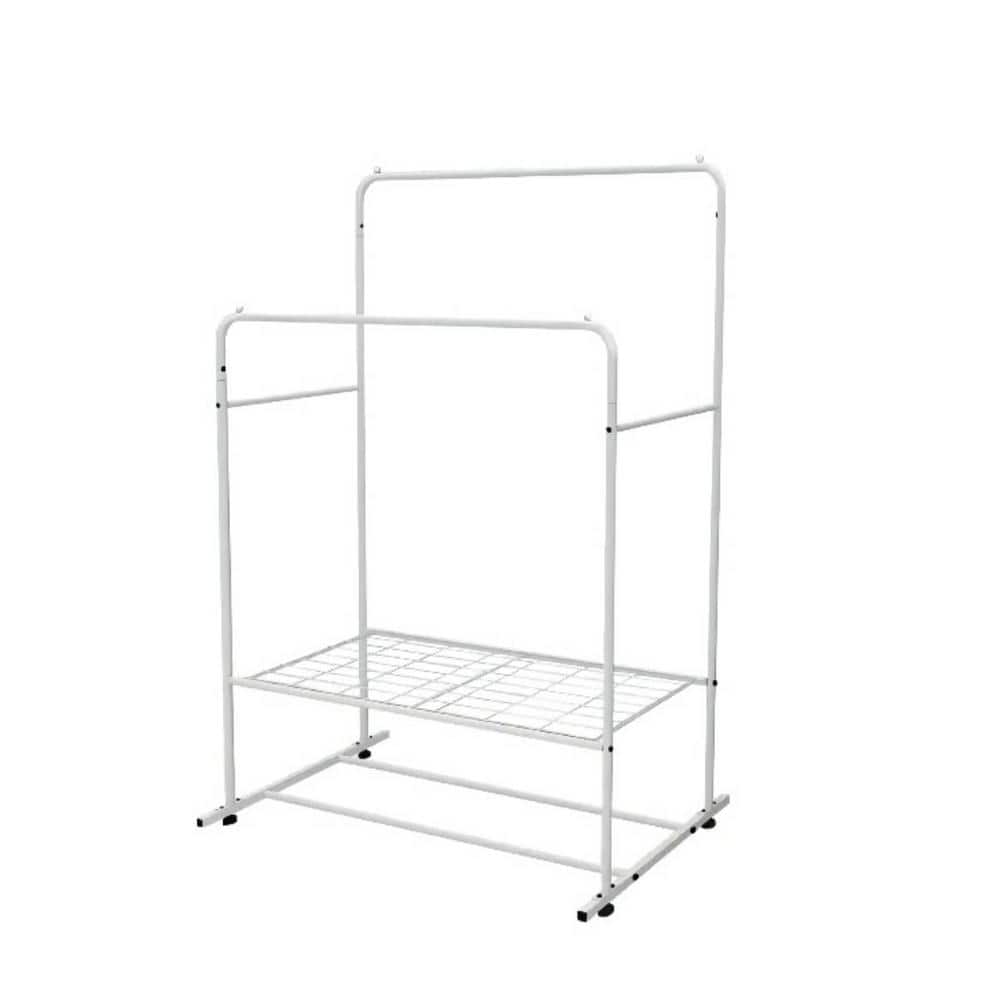 Miscool White Metal Clothes Rack Freestanding Hanger Double Rods Multi