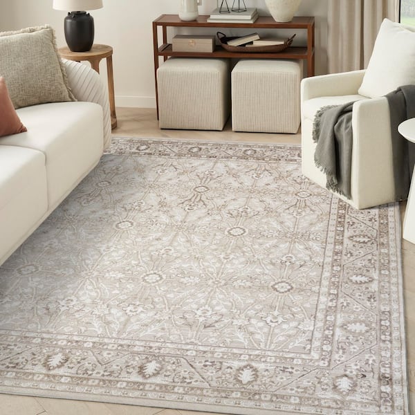 Dekor 8 ft. x 10 ft. Ivory Brown Diamond Traditional Area Rug