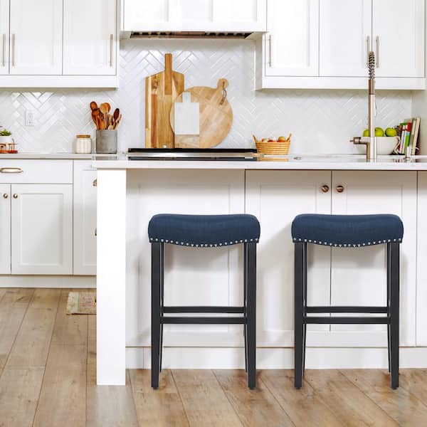 navy blue bar stools in kitchen