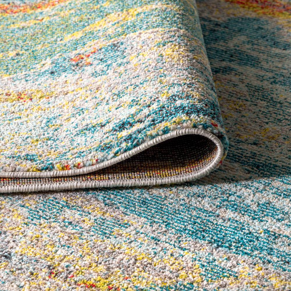 Blue Cream Yellow Abstract Rectangular Synthetic Area Rug