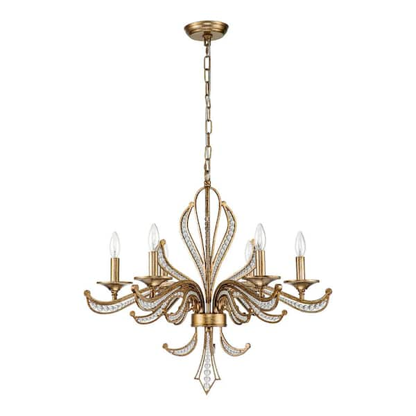 RRTYO Ceolia 6-Light Vintage Silver Lotus Crystal Candlestick Chandelier  81010000042958 - The Home Depot