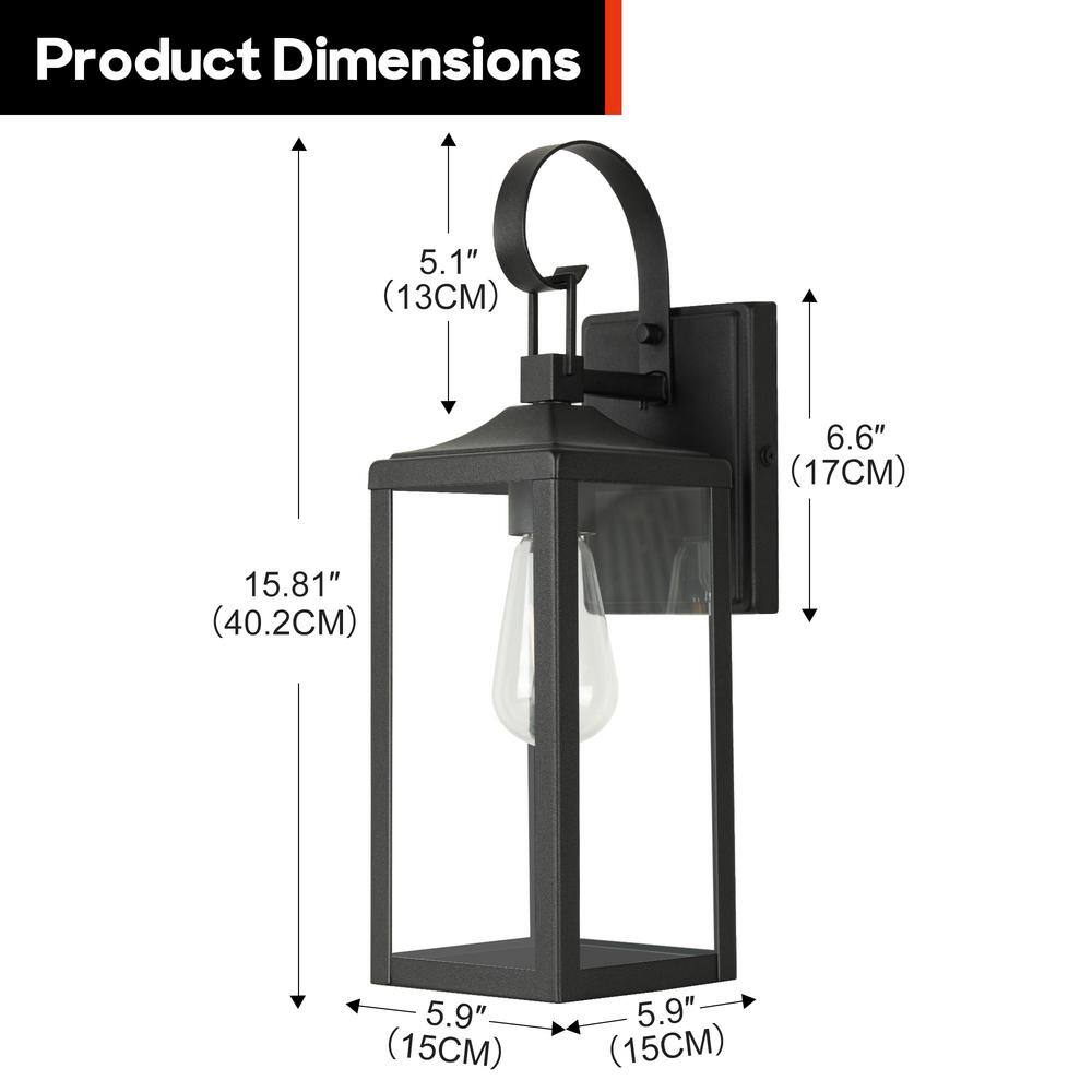 Matte Black 16" Outdoor Wall Lantern with Clear Glass Shade
