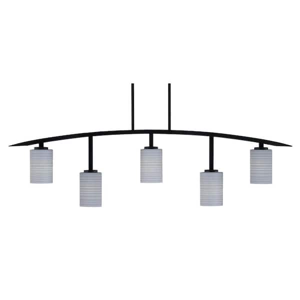 Unbranded Siena 5-Light Matte Black Billiard-Light with Gray Matrix Glass Shades