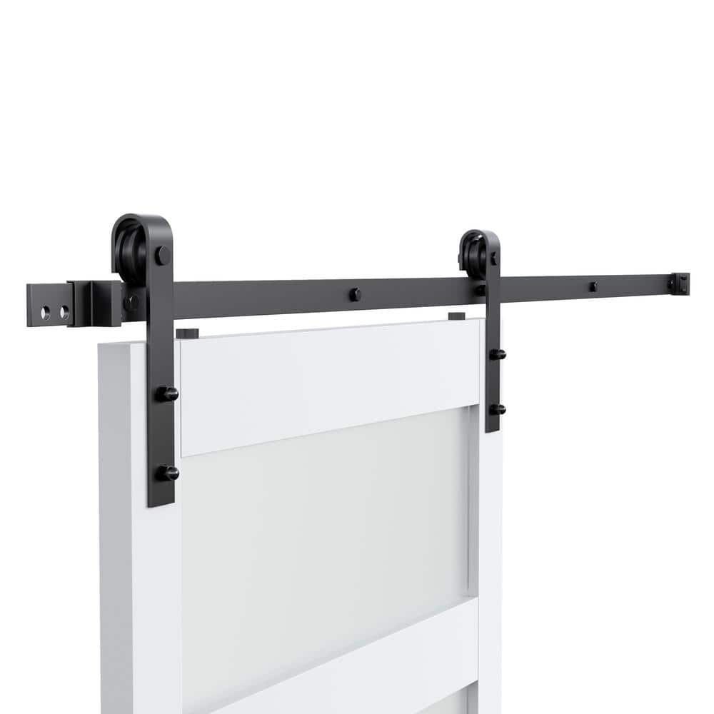 96" x 84" White Frosted Glass PVC Sliding Barn Door with Hardware Kit