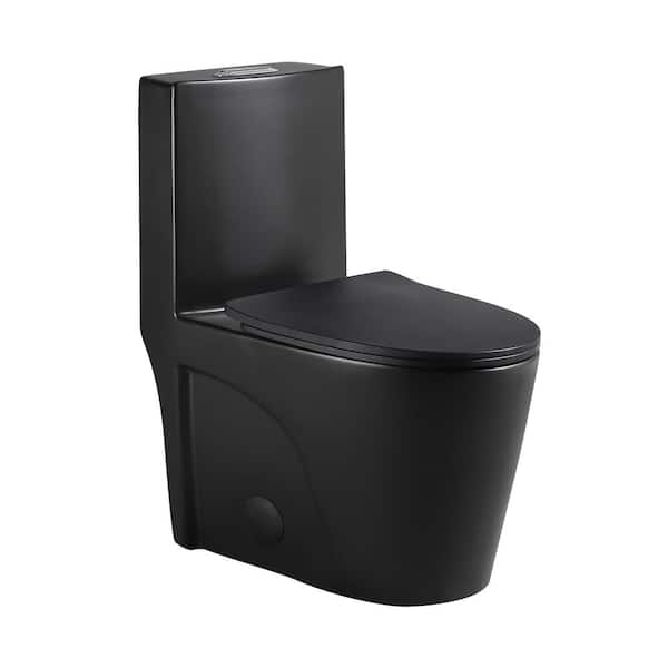 MEDUNJESS 1-Piece 1.1 GPF/1.6 GPF Dual Flush Elongated Toilet in Glossy Black
