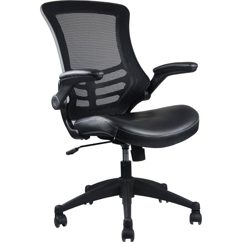 Ergonomic Black Mesh and Leather Task Chair with Adjustable Arms