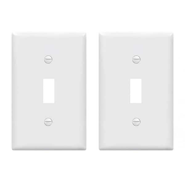 White Standard Size 1-Gang 1-Toggle / 1-Duplex Plastic Wall Plate Smooth Finish, Polycarbonate, UL Listed 2-Pack