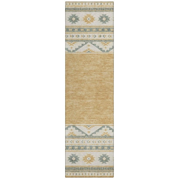 Chantille Machine Washable Indoor/Outdoor Abstract ACN3075 Gold 2 ft. x 7 ft. Runner Rug