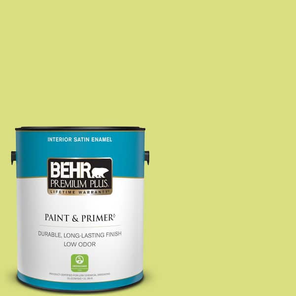 BEHR PREMIUM PLUS 1 gal. #410B-4 Carolina Parakeet Satin Enamel Low Odor Interior Paint & Primer