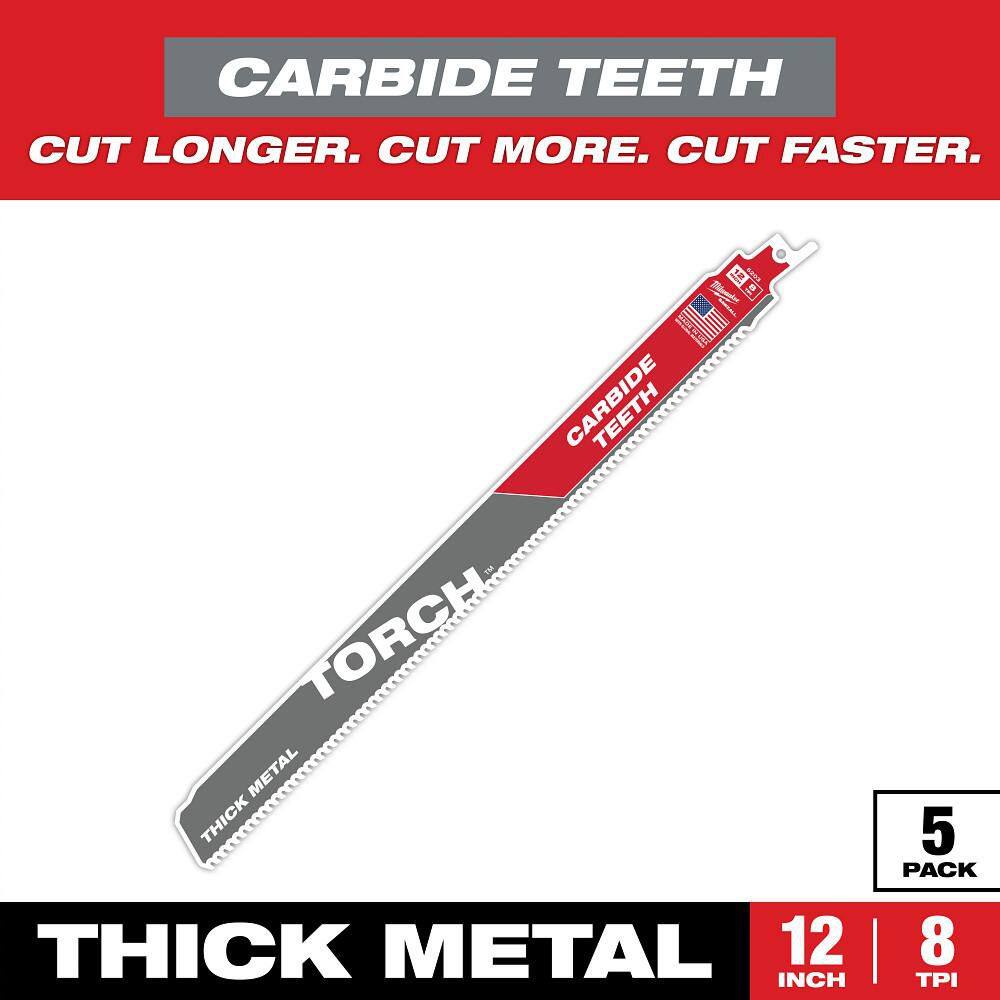 12 in. 8 TPI TORCH Carbide Teeth Thick Metal Cutting SAWZALL Reciprocating Saw Blade (5-Pack) price history on PriceWatchPro