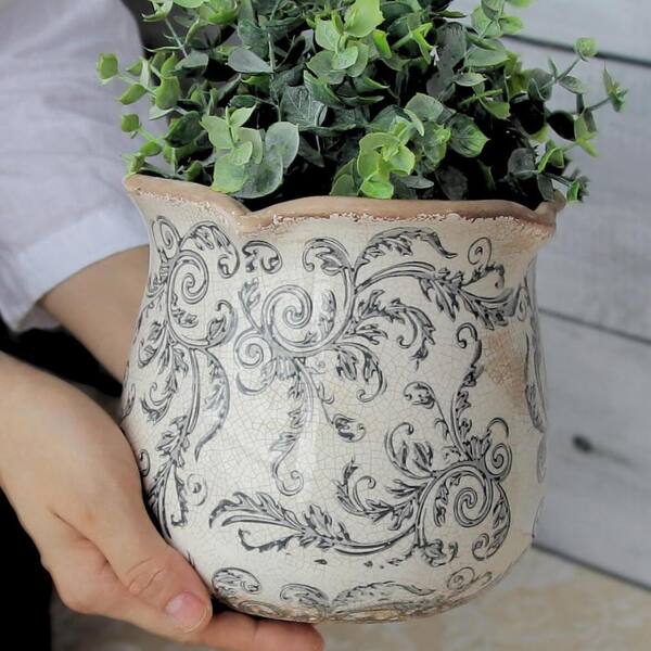 Unbrand Gray Swirl Crackle Glaze Vintage Ceramic Plant Pot