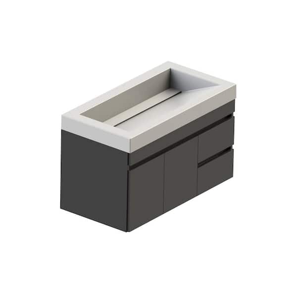 LIFT BRIDGE KITCHEN & BATH Viteli + Genova 37 in. W x 19 in. D x 29 in. H Wall-Mount Bath Vanity in Gray with White Cultured Marble Vanity Top
