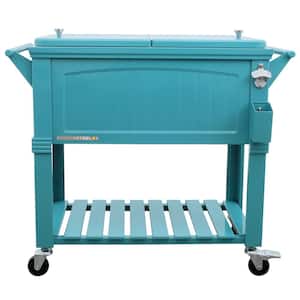 80 Qt. Teal Antique Furniture Style Rolling Patio Cooler