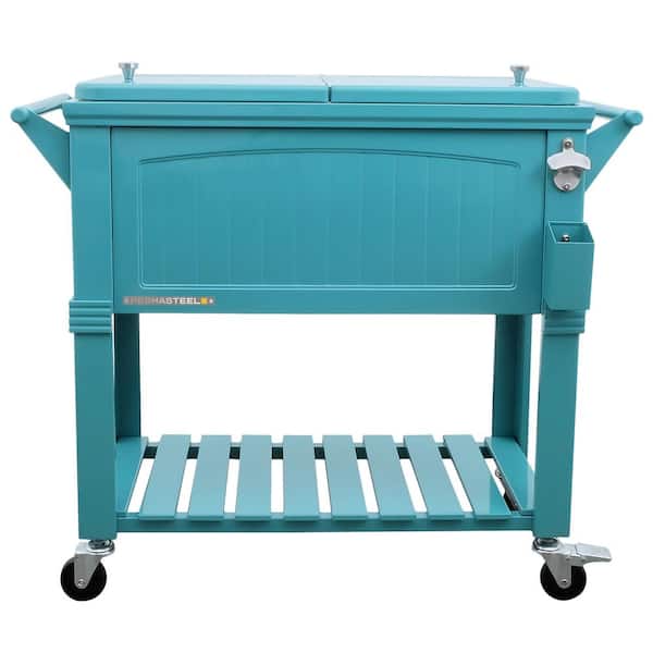 PERMASTEEL 80 Qt. Teal Antique Furniture Style Rolling Patio Cooler