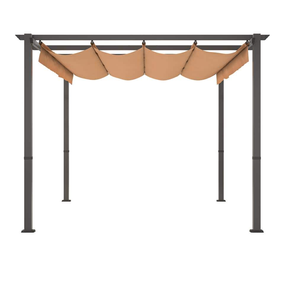 Tenleaf 10 ft. x 13 ft. Khaki Aluminum Patio Pergola with Retractable ...